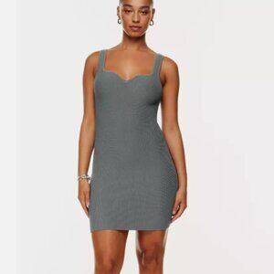$110 NEW Aritzia Babaton Sculpt Knit Notch Dress Grey Mini Dress size medium